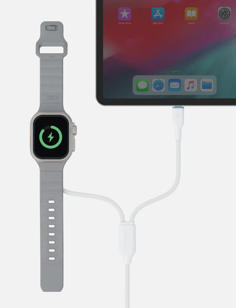 Deuce 2-in-1 USB-C to USB-C or Lightning Cable with Integrated Apple Watch Charger