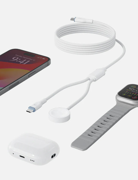 Deuce 2-in-1 USB-C to USB-C or Lightning Cable with Integrated Apple Watch Charger