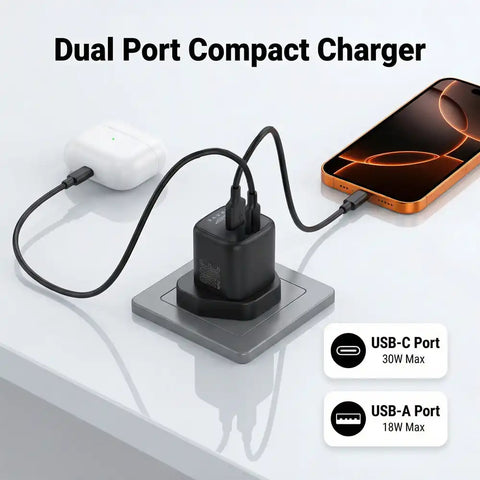 30W - 65W GaN USB + USB-C Wall Fast Charger with Type-C Cable