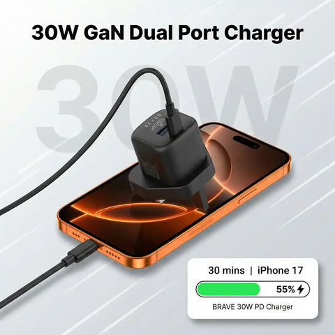 30W - 65W GaN USB + USB-C Wall Fast Charger with Type-C Cable