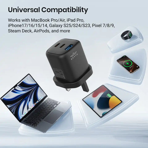 30W - 65W GaN USB + USB-C Wall Fast Charger with Type-C Cable