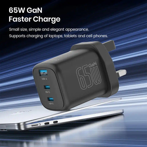 30W - 65W GaN USB + USB-C Wall Fast Charger with Type-C Cable