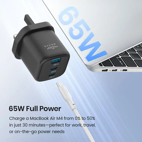 30W - 65W GaN USB + USB-C Wall Fast Charger with Type-C Cable