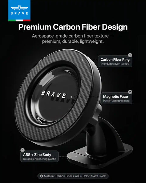 BRAVE 2-in-1 Magnetic Car Phone Holder, MagSafe Compatible Dashboard & Air Vent Mount, 360° Rotation, Strong N52 Magnet - Black