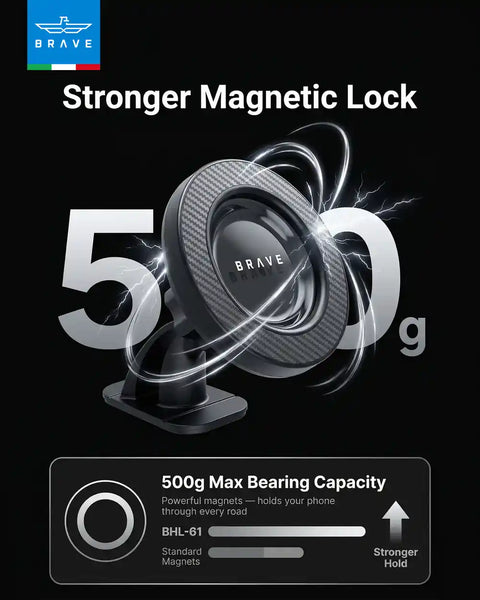 BRAVE 2-in-1 Magnetic Car Phone Holder, MagSafe Compatible Dashboard & Air Vent Mount, 360° Rotation, Strong N52 Magnet - Black