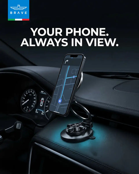 BRAVE BHL-62 Magnetic Vacuum Suction Car Mount, MagSafe Dashboard & Windshield Phone Holder, 360° Foldable Stand - Black
