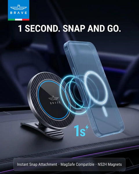 BRAVE BHL-63 Magnetic Car Phone Holder, MagSafe Dashboard & Console Mount, 360° Rotation, 3M VHB Adhesive