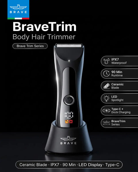 BHT-03 Body Hair Trimmer for Men, IPX7 Waterproof, 1200mAh Ceramic Blade Groomer with LED Light, USB-C & Charging Dock