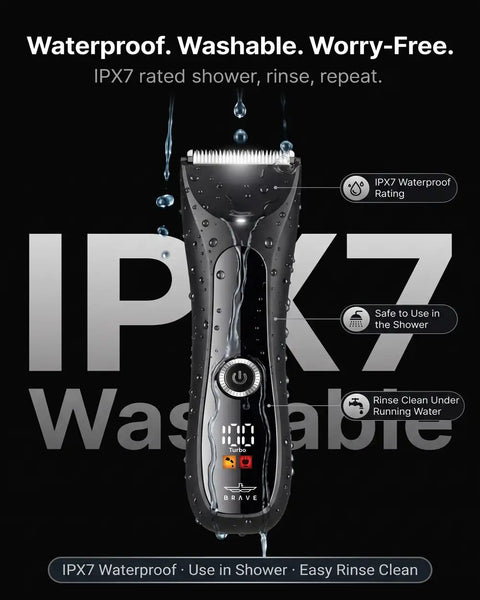 BHT-03 Body Hair Trimmer for Men, IPX7 Waterproof, 1200mAh Ceramic Blade Groomer with LED Light, USB-C & Charging Dock