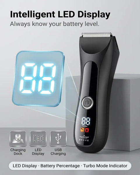 BHT-03 Body Hair Trimmer for Men, IPX7 Waterproof, 1200mAh Ceramic Blade Groomer with LED Light, USB-C & Charging Dock