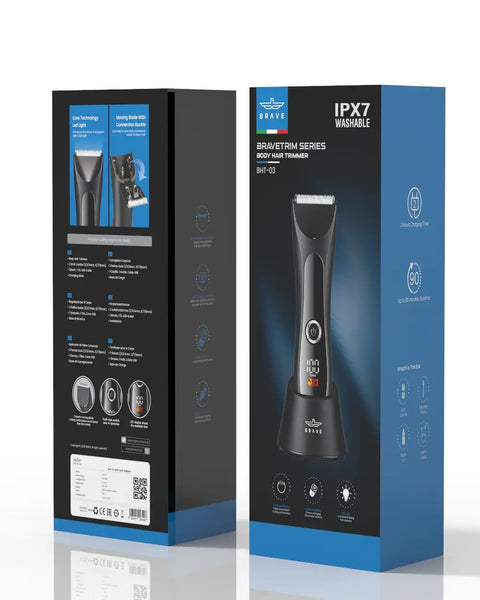 BHT-03 Body Hair Trimmer for Men, IPX7 Waterproof, 1200mAh Ceramic Blade Groomer with LED Light, USB-C & Charging Dock