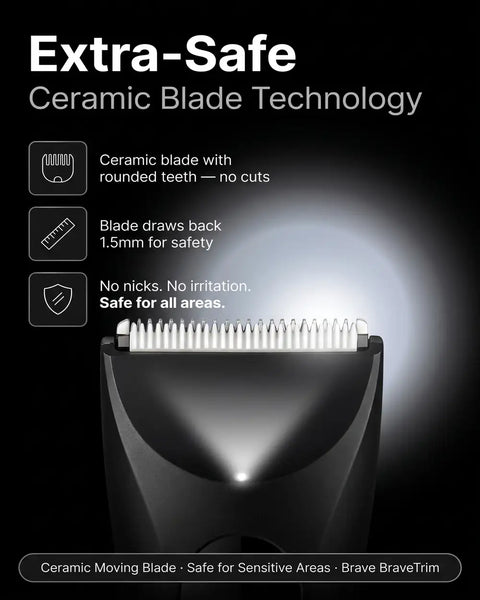 BHT-03 Body Hair Trimmer for Men, IPX7 Waterproof, 1200mAh Ceramic Blade Groomer with LED Light, USB-C & Charging Dock