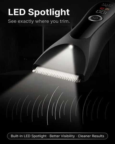 BHT-03 Body Hair Trimmer for Men, IPX7 Waterproof, 1200mAh Ceramic Blade Groomer with LED Light, USB-C & Charging Dock