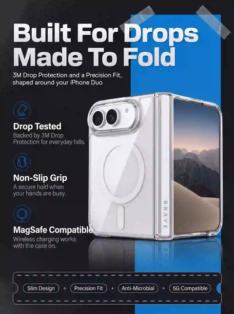 BRAVE GUARD iPhone Duo Magnetic Case, MagSafe Compatible, 15FT Drop Protection, Anti-Yellowing, Shockproof Foldable Cover