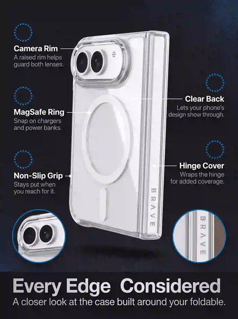 BRAVE GUARD iPhone Duo Magnetic Case, MagSafe Compatible, 15FT Drop Protection, Anti-Yellowing, Shockproof Foldable Cover