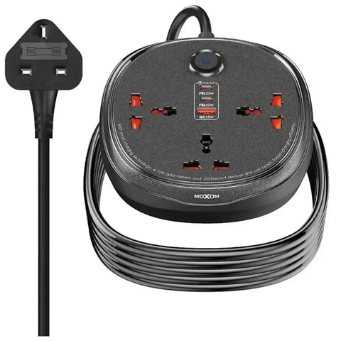 PD 20W Fast Charging Power Strip with Dual USB-C, QC 18W USB-A &amp; 4-Way UK Universal Sockets