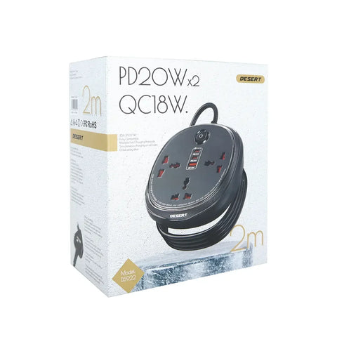 PD 20W Fast Charging Power Strip with Dual USB-C, QC 18W USB-A &amp; 4-Way UK Universal Sockets