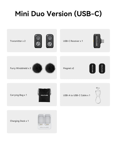 Hollyland Lark A1 Mini Duo Wireless Lavalier Microphone, Clip-On Mic