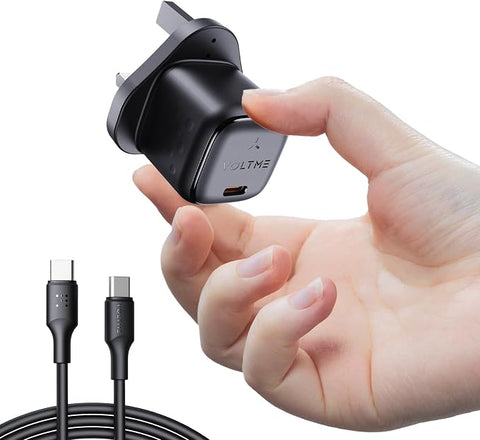 VOLTME Revo Mini 30W USB-C GaN Wall Charger with 1.2m Type-C Cable for iPhone Air, iPhone 17, iPad, MacBook Air – Compact Type-C Adapter with PD 3.0, QC 4.0, PPS – Safe, Durable, Fast Charging