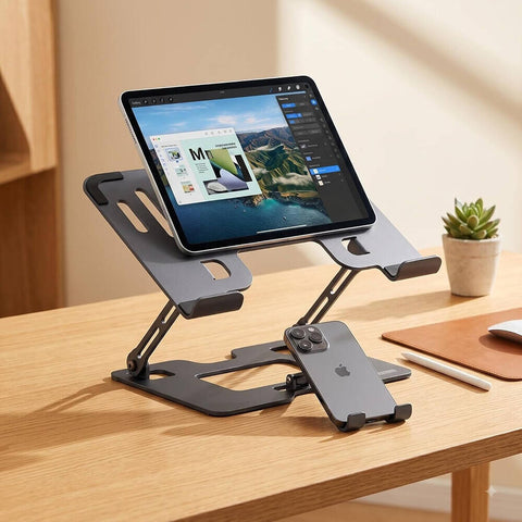 EpicArma Orbit Stand Dual Device Laptop & Phone Stand, Adjustable Foldable Riser for 10-17" Laptops & Smartphones