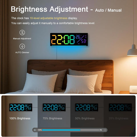 RGB Color LED Digital Wall Clock with Remote Control