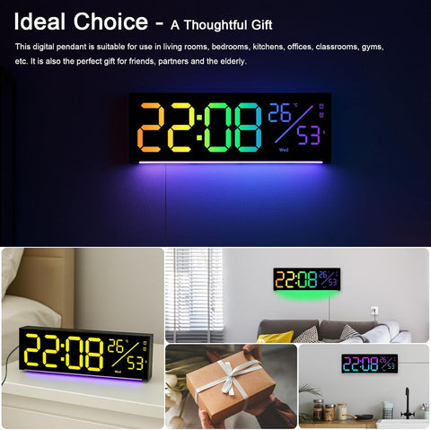 RGB Color LED Digital Wall Clock with Remote Control