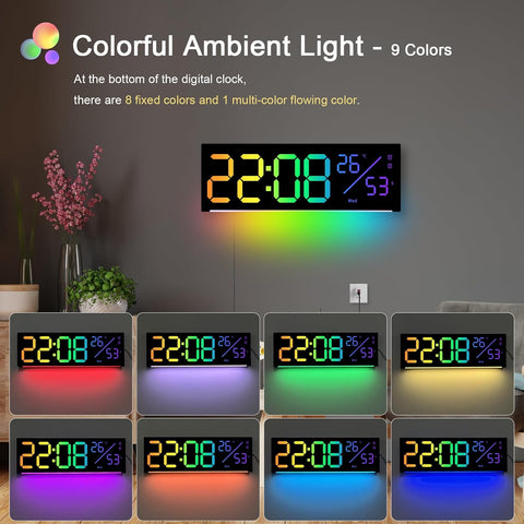 RGB Color LED Digital Wall Clock with Remote Control
