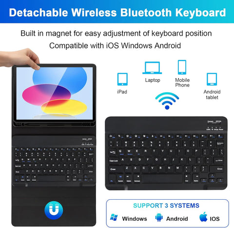 Keyboard Case for iPad (A16) 11th/10th Generation 11&amp;10.9 Inch with Pencil Holder