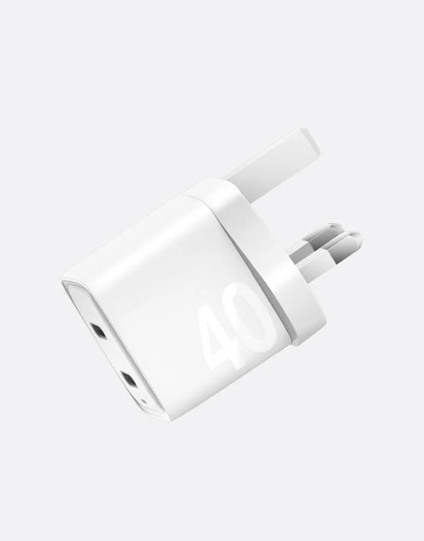 AmpCharge GaN40+ UK | 40W Dual USB-C GaN Wall Charger