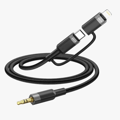 2 IN 1 AUDIO CABLE 1M USB-C, LIGHTNING TO 3.5 MM AUX