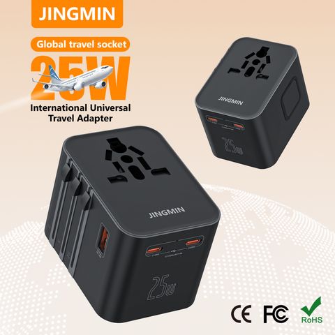 ANRMESUN 25W PD International Travel Adapter for Laptop PC with 2 USB-A and 2 USB-C Ports 100-240V UK Plug 10A Rated Current