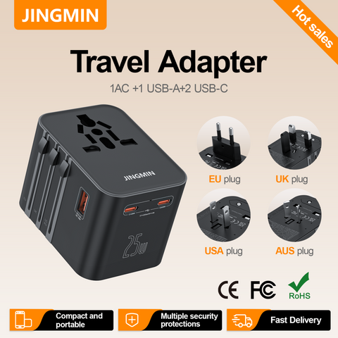 ANRMESUN 25W PD International Travel Adapter for Laptop PC with 2 USB-A and 2 USB-C Ports 100-240V UK Plug 10A Rated Current