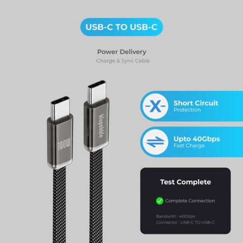 OWERFLOW PD 100W USB-C to USB-C Charge & Sync Flat Braided Cable