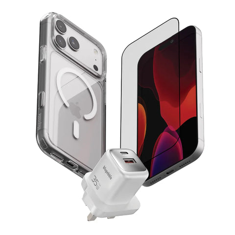Blupebble 3in1 Pebble Combo Crystal Clear Case + Clear Rock Graphene Tempered Glass + 30W GaN Charger