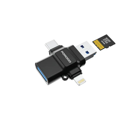 4-in-1 OTG Adapter, TF Card Reader - Black