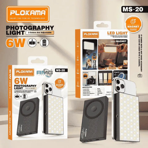 MS-20 Magnetic Light 6W Photography Fill Light – 3 White Shades Rechargeable Portable LED Light