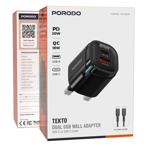 Porodo Tekto Dual USB Wall Adapter