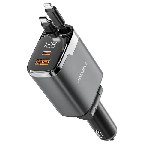 111W Car Charger with Lightning & Type-C Retractable Cables