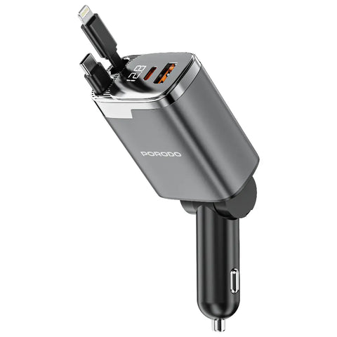 111W Car Charger with Lightning & Type-C Retractable Cables
