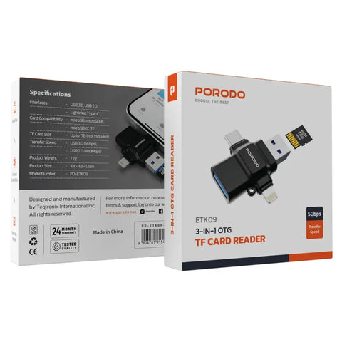 4-in-1 OTG Adapter, TF Card Reader - Black