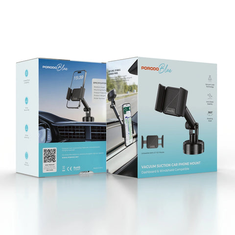 Porodo Blue Vaccum Suction Care Phone Mount Dashboard & Windshield Compatible