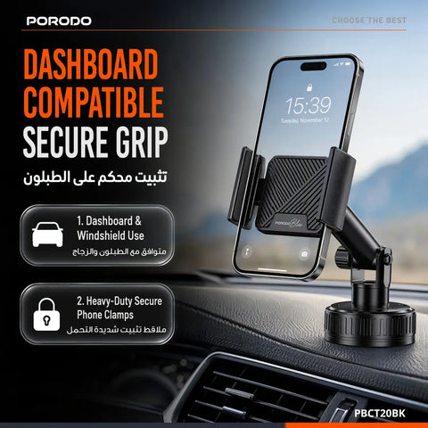 Porodo Blue Vaccum Suction Care Phone Mount Dashboard & Windshield Compatible