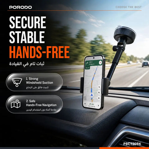 Porodo Blue Vaccum Suction Care Phone Mount Dashboard & Windshield Compatible