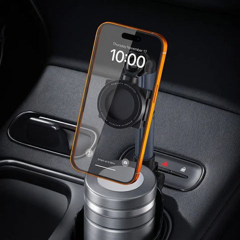 Porodo Kairo 2-in-1 Car Cup Holder & Phone Mount with Magnetic & Clamp Holder Interchangeable Heads