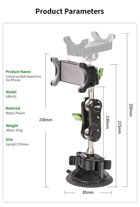 Lanparte Universal Ball Head Basic SuckerArm – The Ultimate Car Mount & Photography Accessory