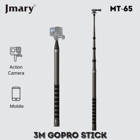Jmary MT-65 3m Carbon Fiber Selfie Stick - Ultra Lightweight & Durable for Action Cameras and Smartphones