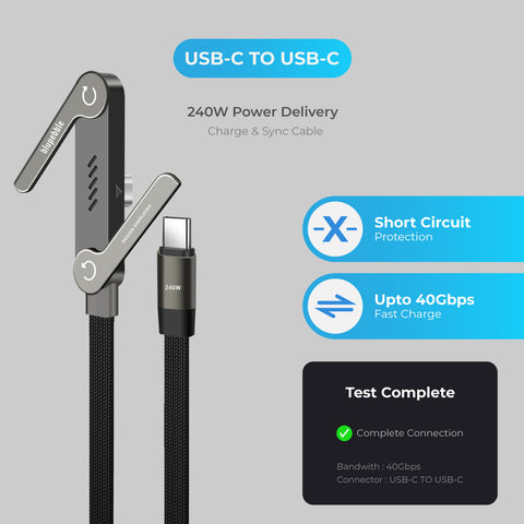 Blupebble Powerflow Axis Usb-C To Usb-C 240W Braided Cable W Stand