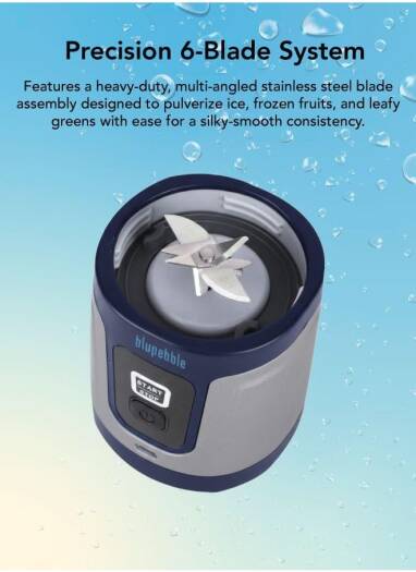 Blupebble GoBlend Pro Portable Blender, USB-C Rechargeable Smoothie Maker, BPA-Free Stainless Steel Blender for Protein Shakes, Frozen Fruit, Travel & Gym