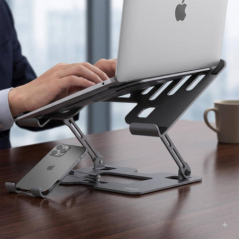 EpicArma Orbit Stand Dual Device Laptop & Phone Stand, Adjustable Foldable Riser for 10-17" Laptops & Smartphones