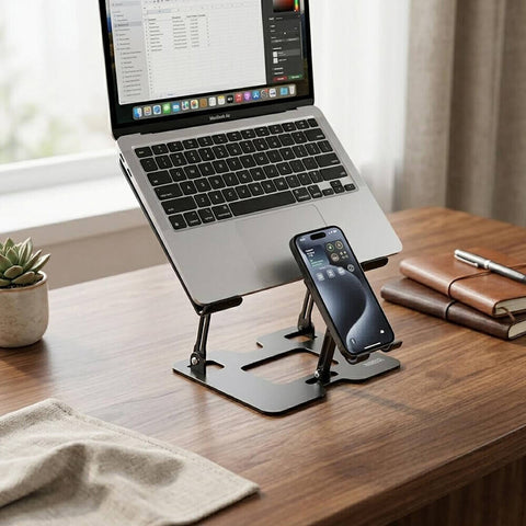 EpicArma Orbit Stand Dual Device Laptop & Phone Stand, Adjustable Foldable Riser for 10-17" Laptops & Smartphones